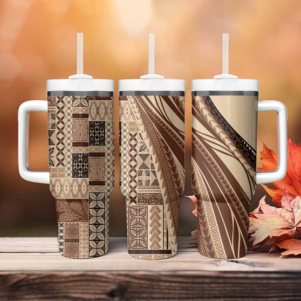 Pasifika Women's Day - Samoa Siapo Malu Tattoo Inspired Tumbler With Handle Beige