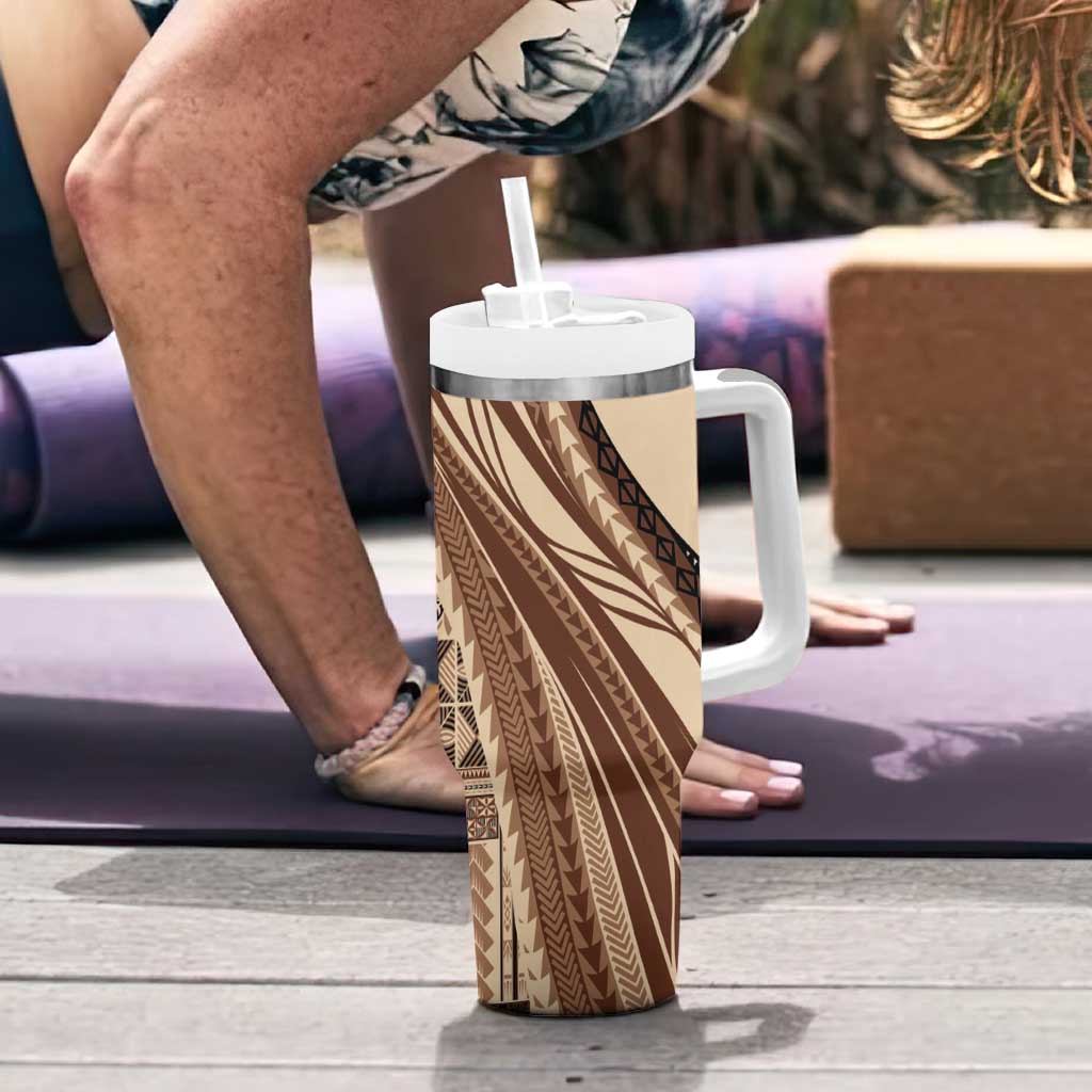 Pasifika Women's Day - Samoa Siapo Malu Tattoo Inspired Tumbler With Handle Beige