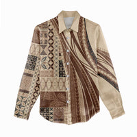 Pasifika Women's Day - Samoa Siapo Malu Tattoo Inspired Women Casual Shirt Beige