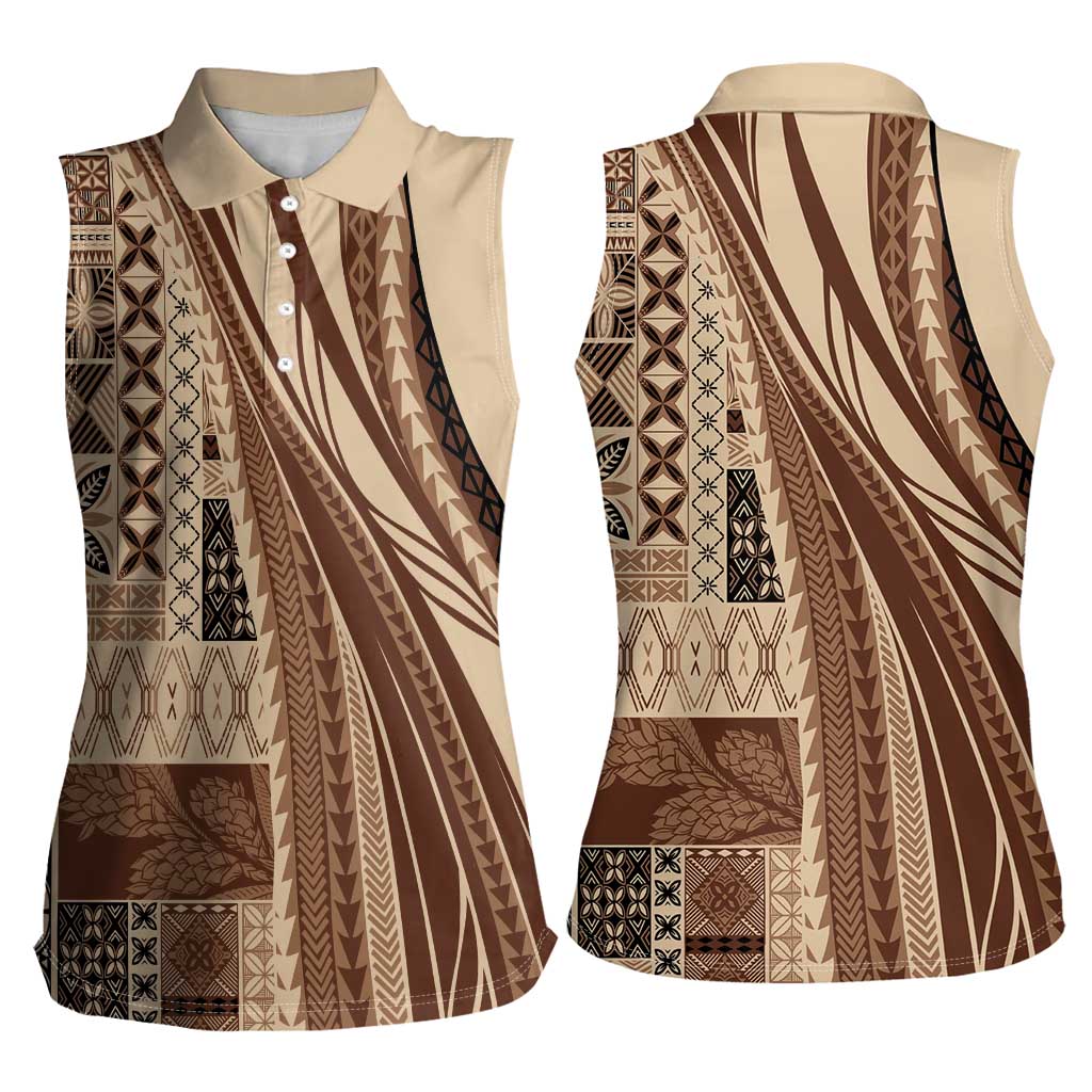 Pasifika Women's Day - Samoa Siapo Malu Tattoo Inspired Women Sleeveless Polo Shirt Beige