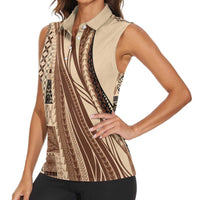 Pasifika Women's Day - Samoa Siapo Malu Tattoo Inspired Women Sleeveless Polo Shirt Beige