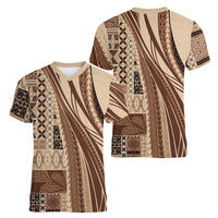 Pasifika Women's Day - Samoa Siapo Malu Tattoo Inspired Women V-Neck T-Shirt Beige