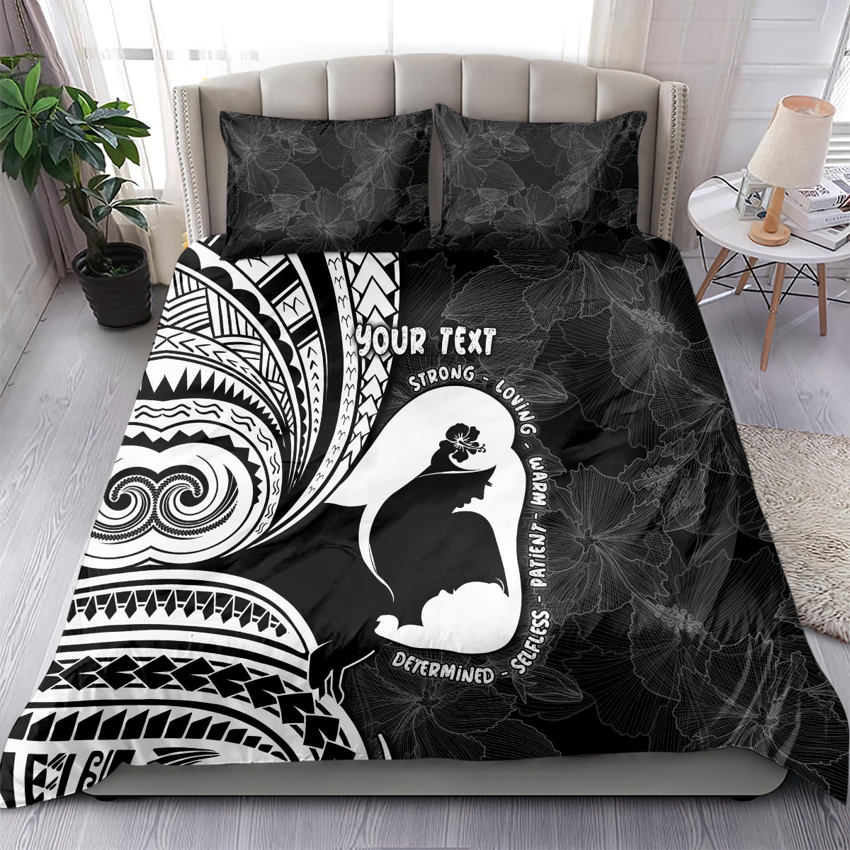 Mother's Day Bedding Set Polynesia Vintage Hibiscus - Black