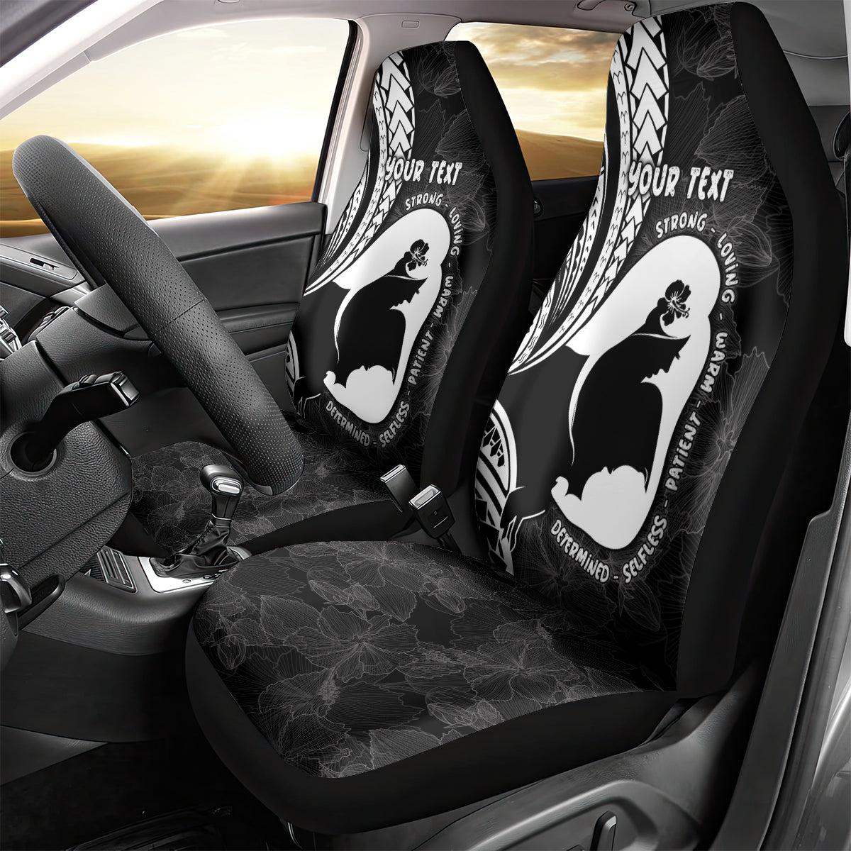 Mother's Day Car Seat Cover Polynesia Vintage Hibiscus - Black