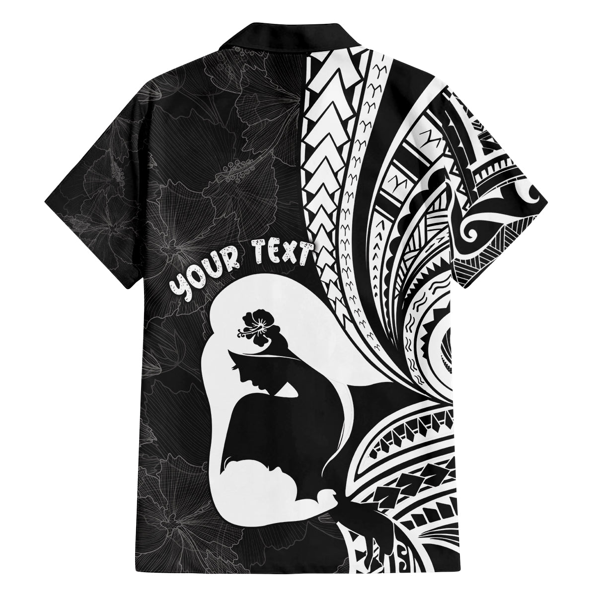 Mother's Day Family Matching Off The Shoulder Long Sleeve Dress and Hawaiian Shirt Polynesia Vintage Hibiscus - Black