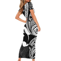 Mother's Day Family Matching Short Sleeve Bodycon Dress and Hawaiian Shirt Polynesia Vintage Hibiscus - Black