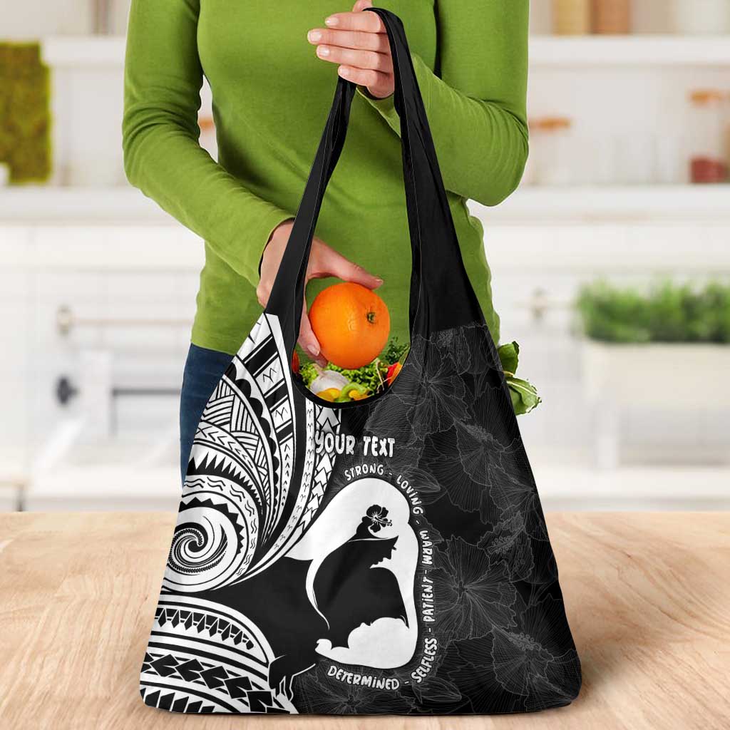 Mother's Day Grocery Bag Polynesia Vintage Hibiscus - Black