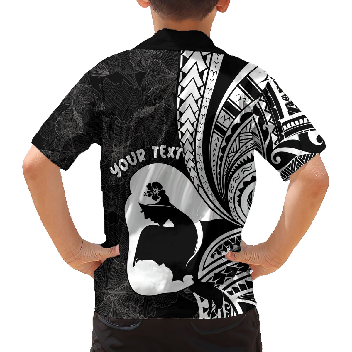 Mother's Day Kid Hawaiian Shirt Polynesia Vintage Hibiscus - Black