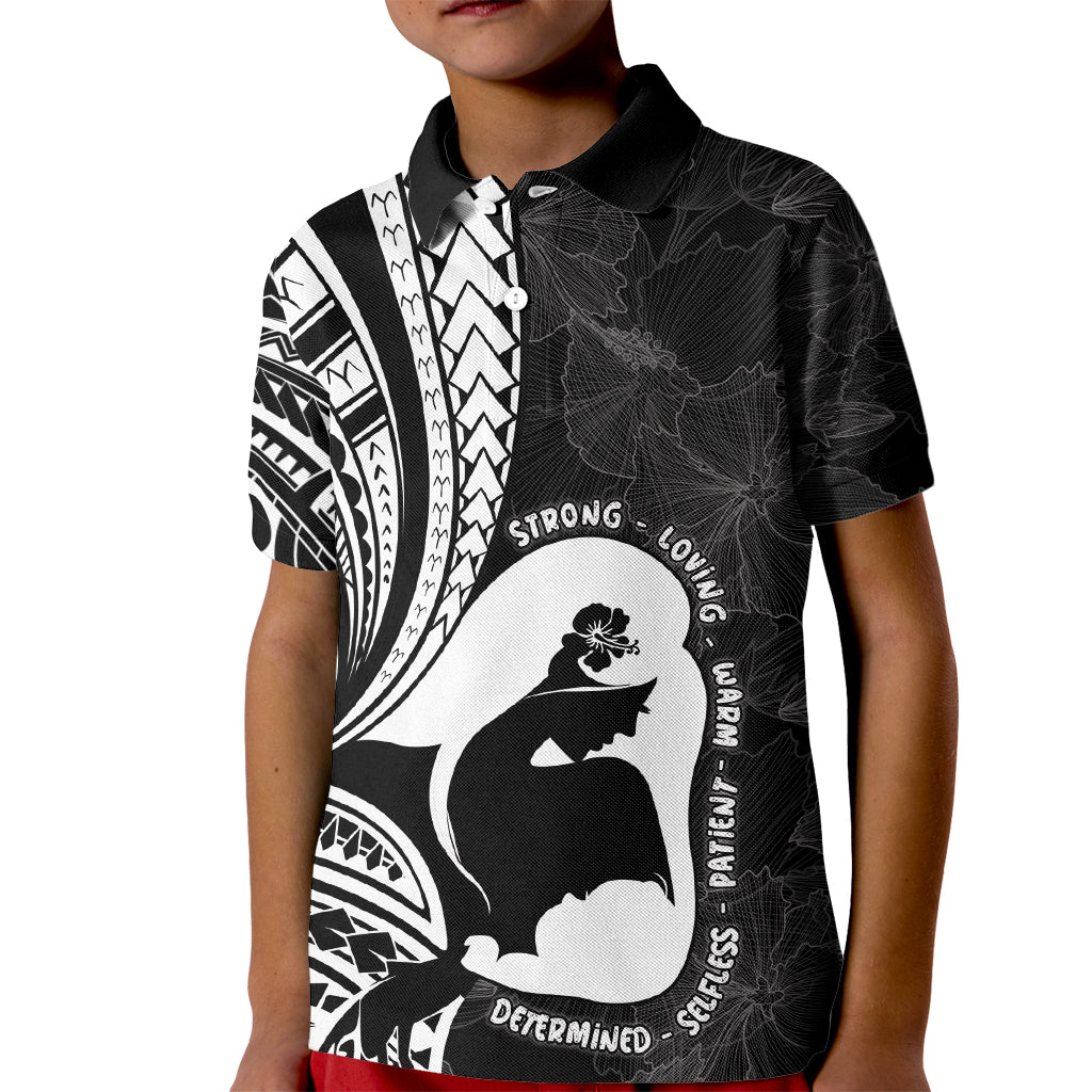 Mother's Day Kid Polo Shirt Polynesia Vintage Hibiscus - Black