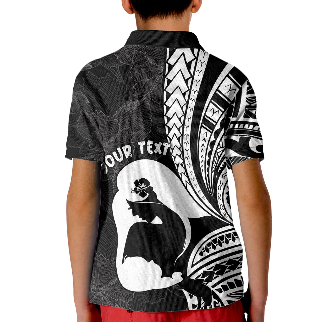 Mother's Day Kid Polo Shirt Polynesia Vintage Hibiscus - Black