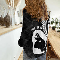 Mother's Day Women Casual Shirt Polynesia Vintage Hibiscus - Black