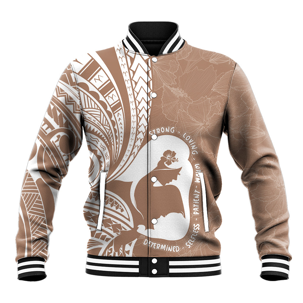 Mother's Day Baseball Jacket Polynesia Vintage Hibiscus - Brown