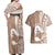 Mother's Day Couples Matching Off Shoulder Maxi Dress and Hawaiian Shirt Polynesia Vintage Hibiscus - Brown