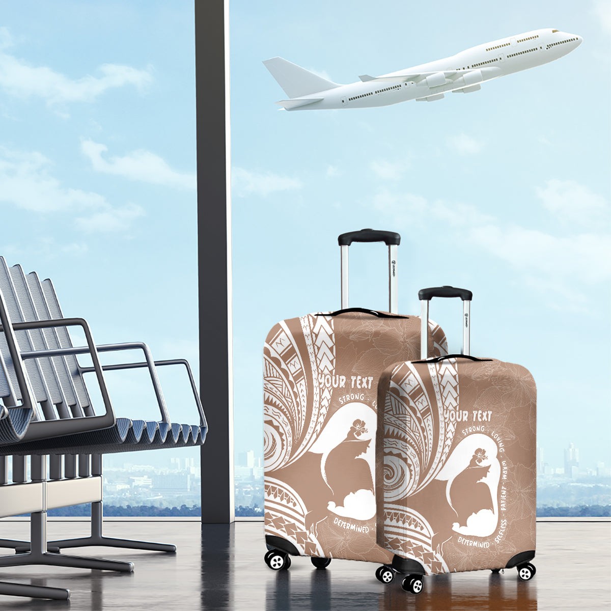 Mother's Day Luggage Cover Polynesia Vintage Hibiscus - Brown