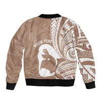 Mother's Day Sleeve Zip Bomber Jacket Polynesia Vintage Hibiscus - Brown