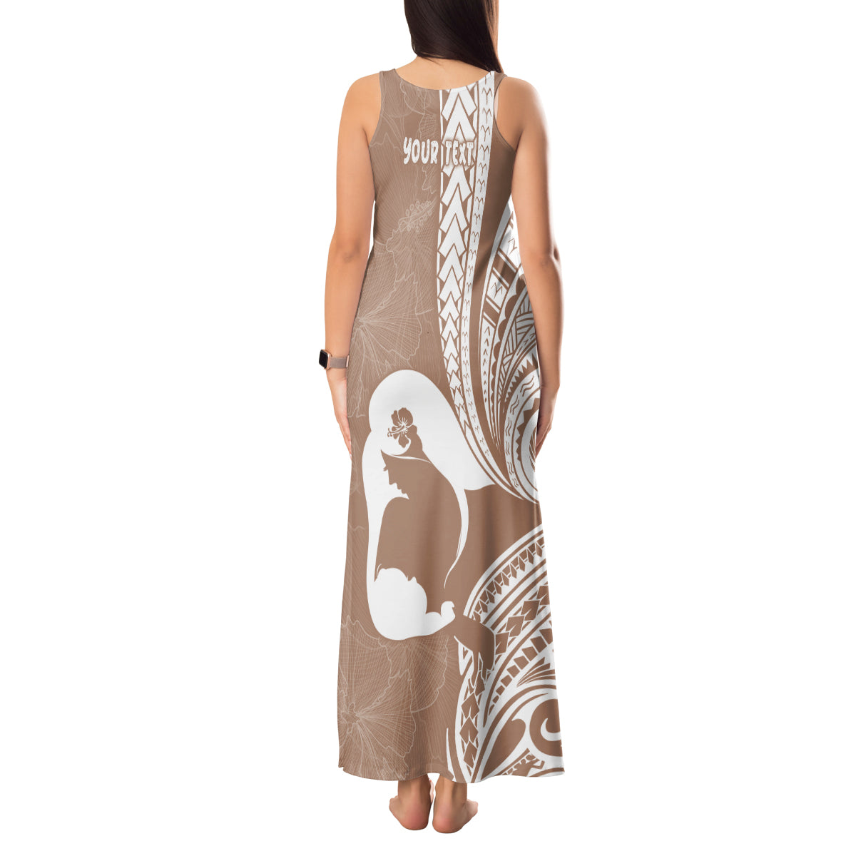 Mother's Day Tank Maxi Dress Polynesia Vintage Hibiscus - Brown
