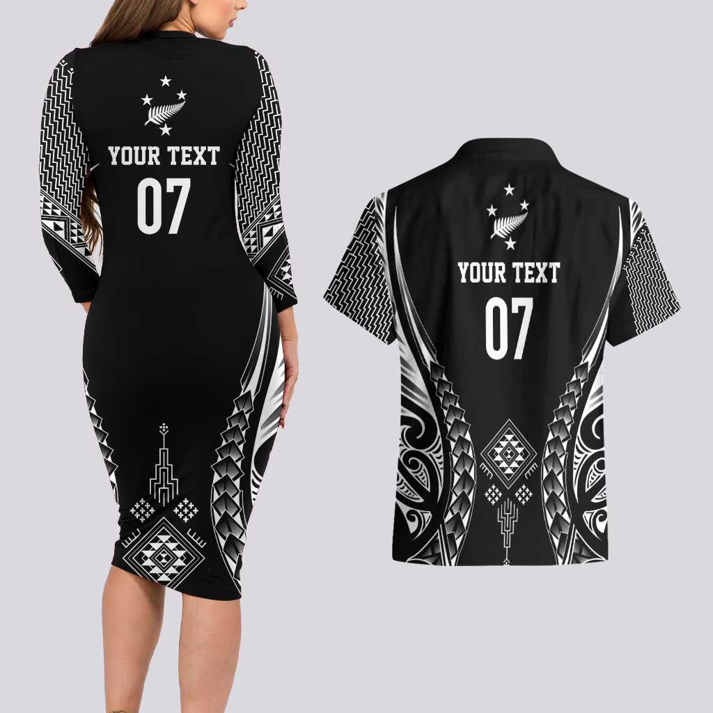 2025 Rugby Championship New Zealand Custom Couples Matching Long Sleeve Bodycon Dress and Hawaiian Shirt Poutama Motifs - Polynesian Pride