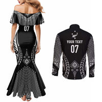 2025 Rugby Championship New Zealand Custom Couples Matching Mermaid Dress and Long Sleeve Button Shirt Poutama Motifs - Polynesian Pride