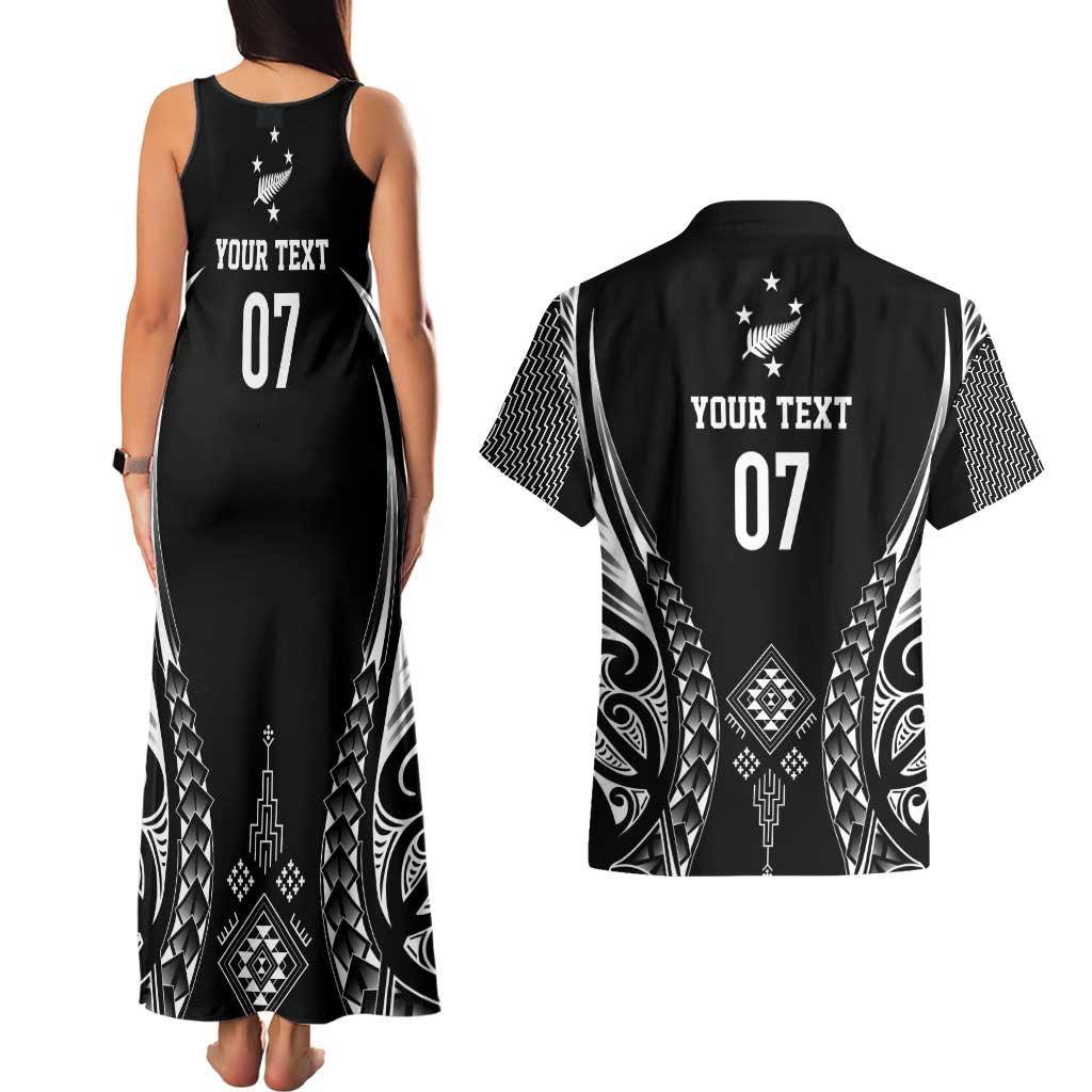2025 Rugby Championship New Zealand Custom Couples Matching Tank Maxi Dress and Hawaiian Shirt Poutama Motifs - Polynesian Pride