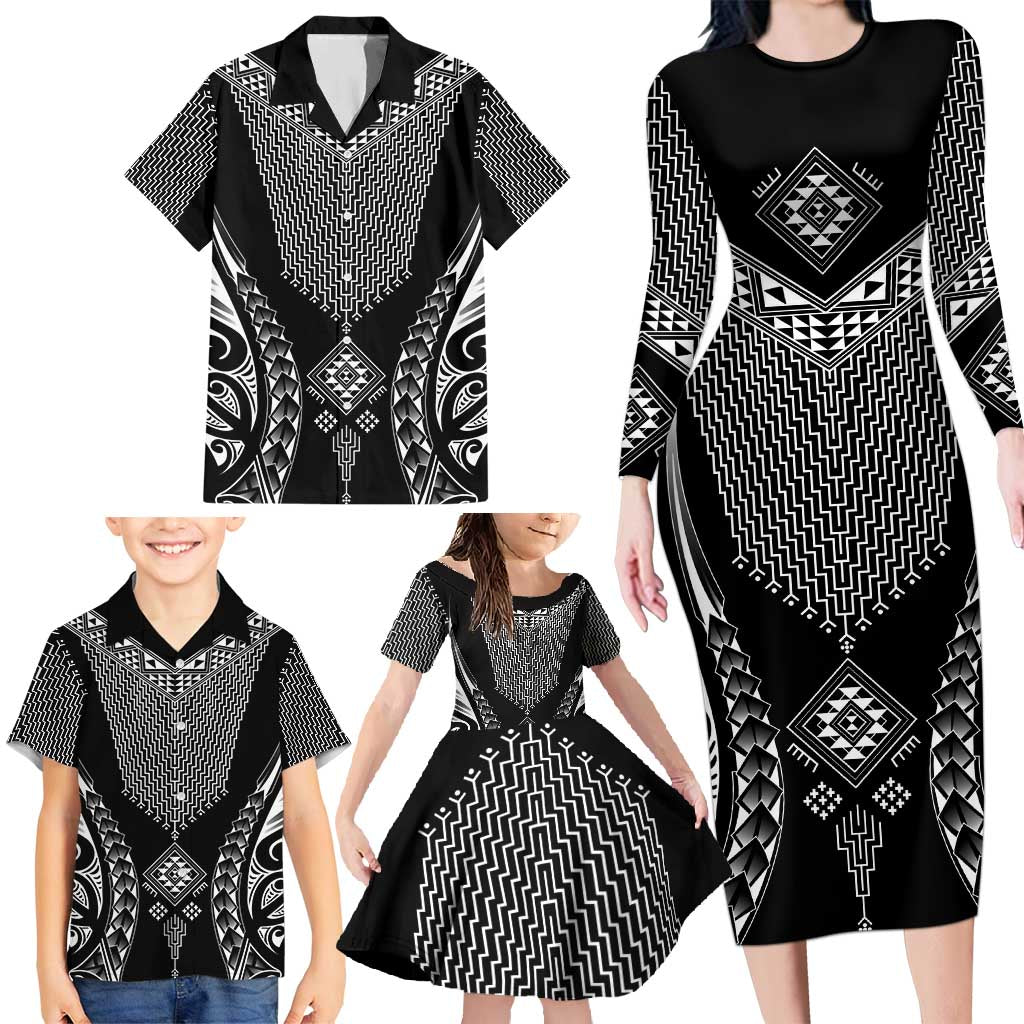 2025 Rugby Championship New Zealand Custom Family Matching Long Sleeve Bodycon Dress and Hawaiian Shirt Poutama Motifs - Polynesian Pride