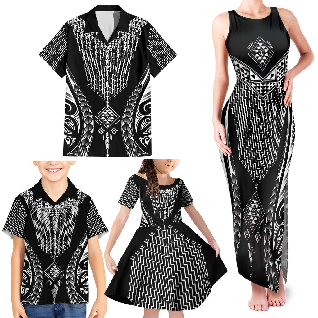 2025 Rugby Championship New Zealand Custom Family Matching Tank Maxi Dress and Hawaiian Shirt Poutama Motifs - Polynesian Pride