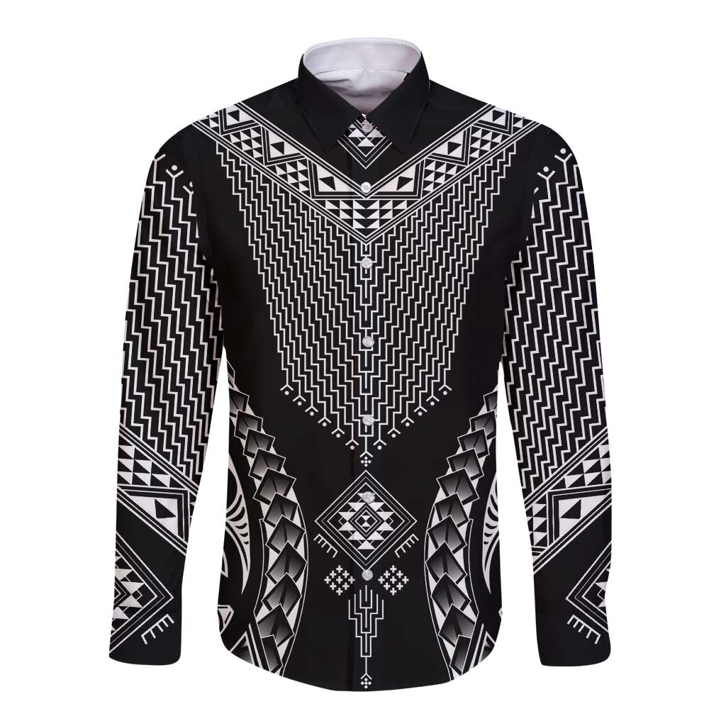 2025 Rugby Championship New Zealand Custom Long Sleeve Button Shirt Poutama Motifs - Polynesian Pride