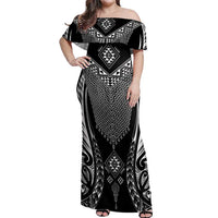 2025 Rugby Championship New Zealand Custom Off Shoulder Maxi Dress Poutama Motifs - Polynesian Pride
