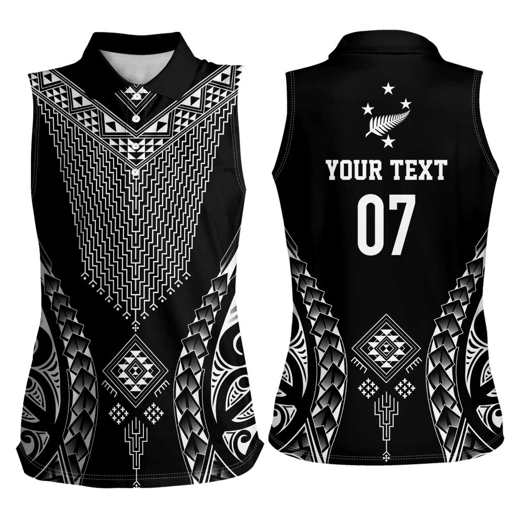 2025 Rugby Championship New Zealand Custom Women Sleeveless Polo Shirt Poutama Motifs - Polynesian Pride