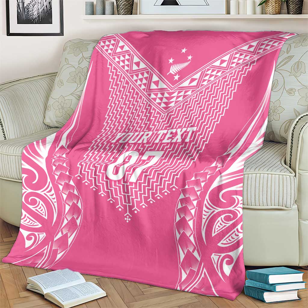 2025 Rugby Championship New Zealand Custom Blanket Poutama Motifs - Pink Out - Polynesian Pride