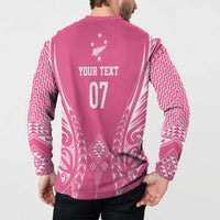 2025 Rugby Championship New Zealand Custom Button Sweatshirt Poutama Motifs - Pink Out - Polynesian Pride