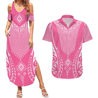 2025 Rugby Championship New Zealand Custom Couples Matching Summer Maxi Dress and Hawaiian Shirt Poutama Motifs - Pink Out - Polynesian Pride