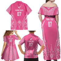 2025 Rugby Championship New Zealand Custom Family Matching Off Shoulder Maxi Dress and Hawaiian Shirt Poutama Motifs - Pink Out - Polynesian Pride