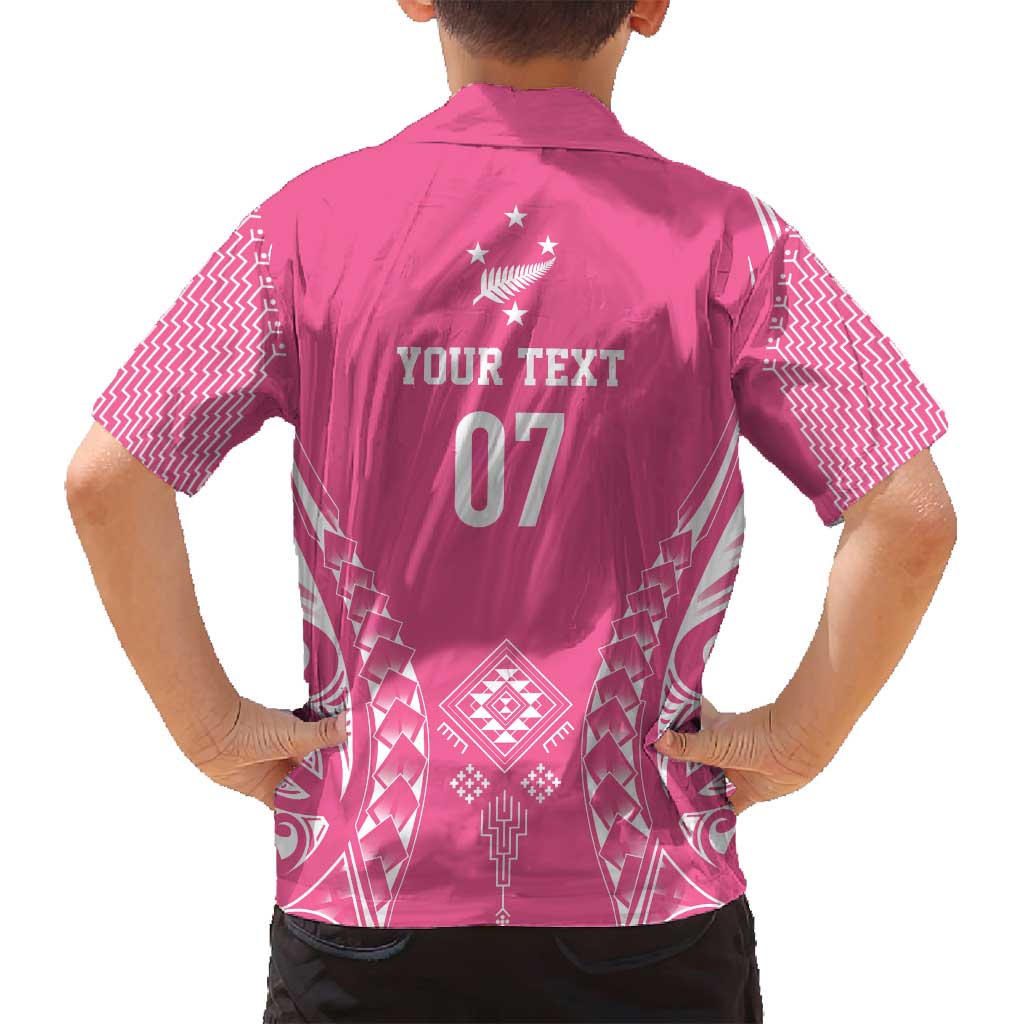 2025 Rugby Championship New Zealand Custom Family Matching Off Shoulder Short Dress and Hawaiian Shirt Poutama Motifs - Pink Out - Polynesian Pride