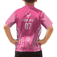 2025 Rugby Championship New Zealand Custom Family Matching Off Shoulder Short Dress and Hawaiian Shirt Poutama Motifs - Pink Out - Polynesian Pride