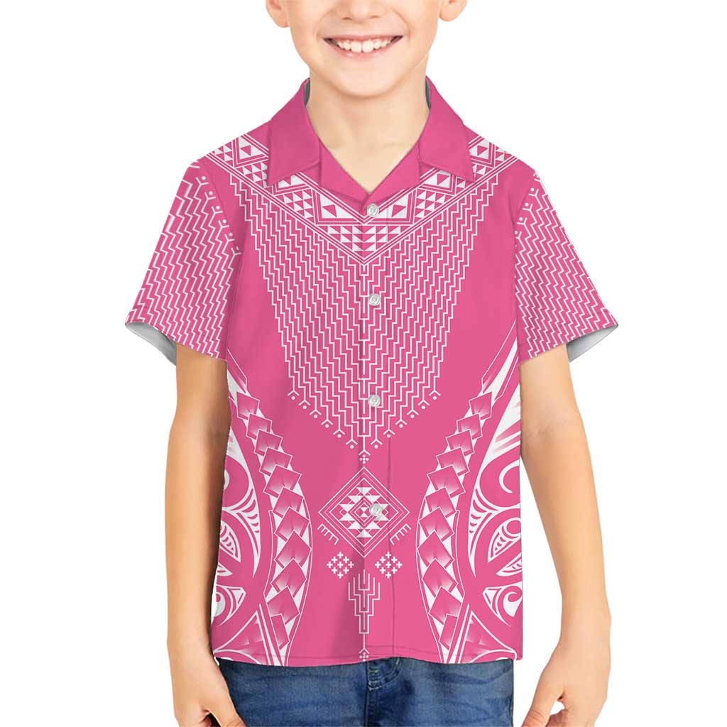 2025 Rugby Championship New Zealand Custom Family Matching Off Shoulder Short Dress and Hawaiian Shirt Poutama Motifs - Pink Out - Polynesian Pride