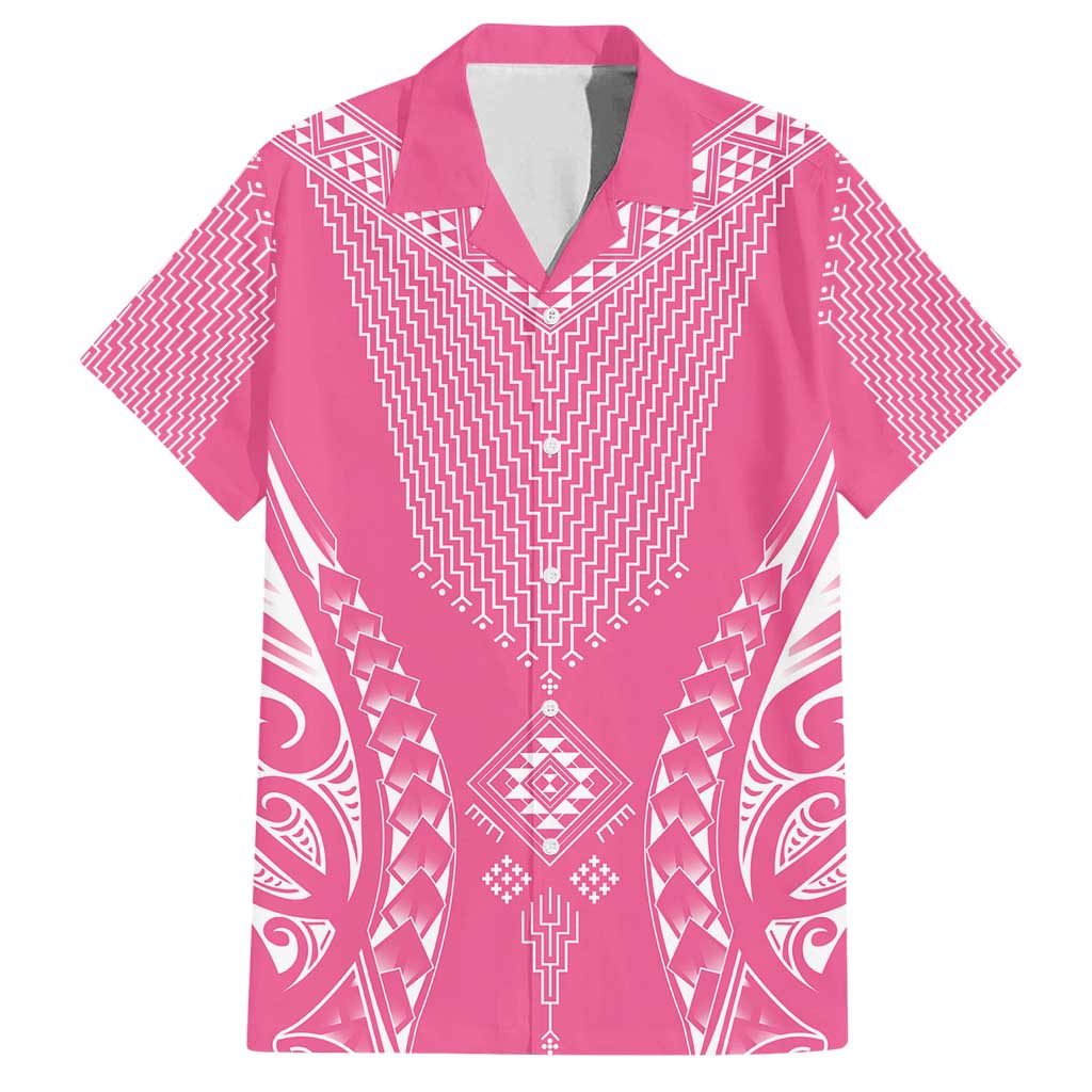 2025 Rugby Championship New Zealand Custom Family Matching Tank Maxi Dress and Hawaiian Shirt Poutama Motifs - Pink Out - Polynesian Pride
