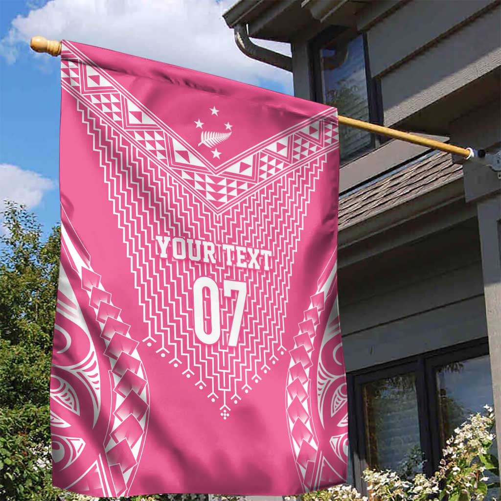 2025 Rugby Championship New Zealand Custom Garden Flag Poutama Motifs - Pink Out - Polynesian Pride