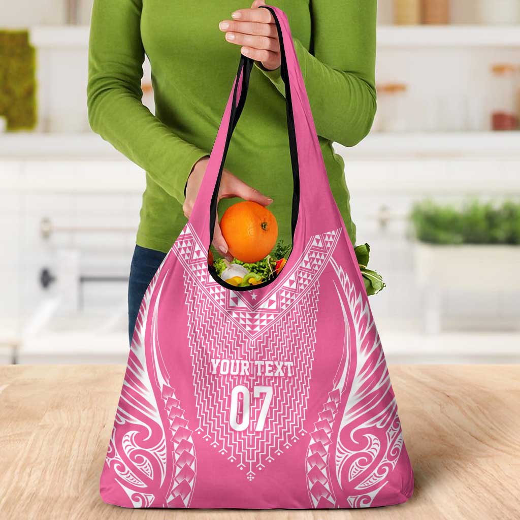 2025 Rugby Championship New Zealand Custom Grocery Bag Poutama Motifs - Pink Out - Polynesian Pride