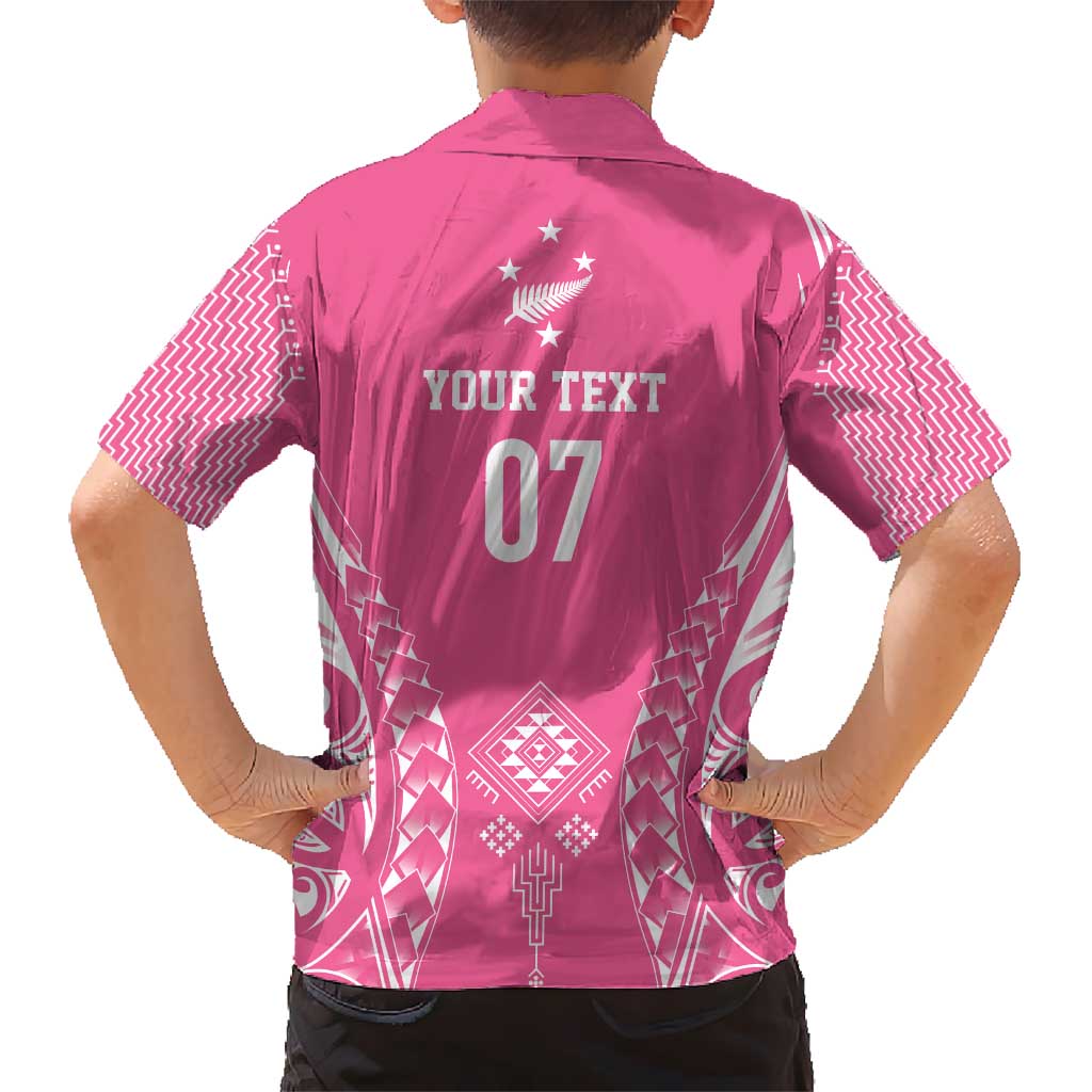 2025 Rugby Championship New Zealand Custom Kid Hawaiian Shirt Poutama Motifs - Pink Out - Polynesian Pride