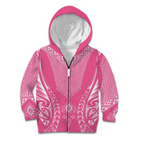 2025 Rugby Championship New Zealand Custom Kid Hoodie Poutama Motifs - Pink Out - Polynesian Pride