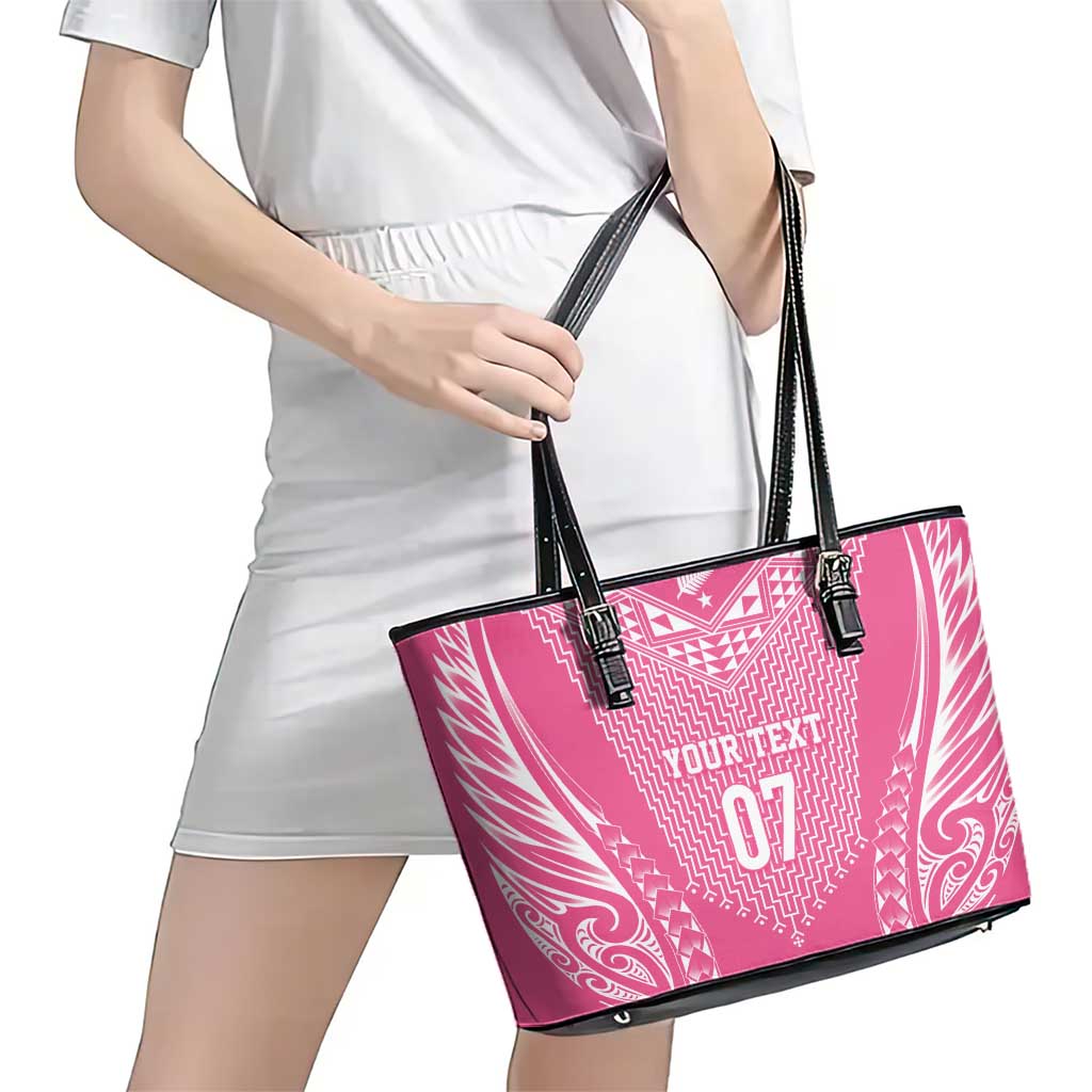 2025 Rugby Championship New Zealand Custom Leather Tote Bag Poutama Motifs - Pink Out - Polynesian Pride
