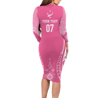2025 Rugby Championship New Zealand Custom Long Sleeve Bodycon Dress Poutama Motifs - Pink Out - Polynesian Pride
