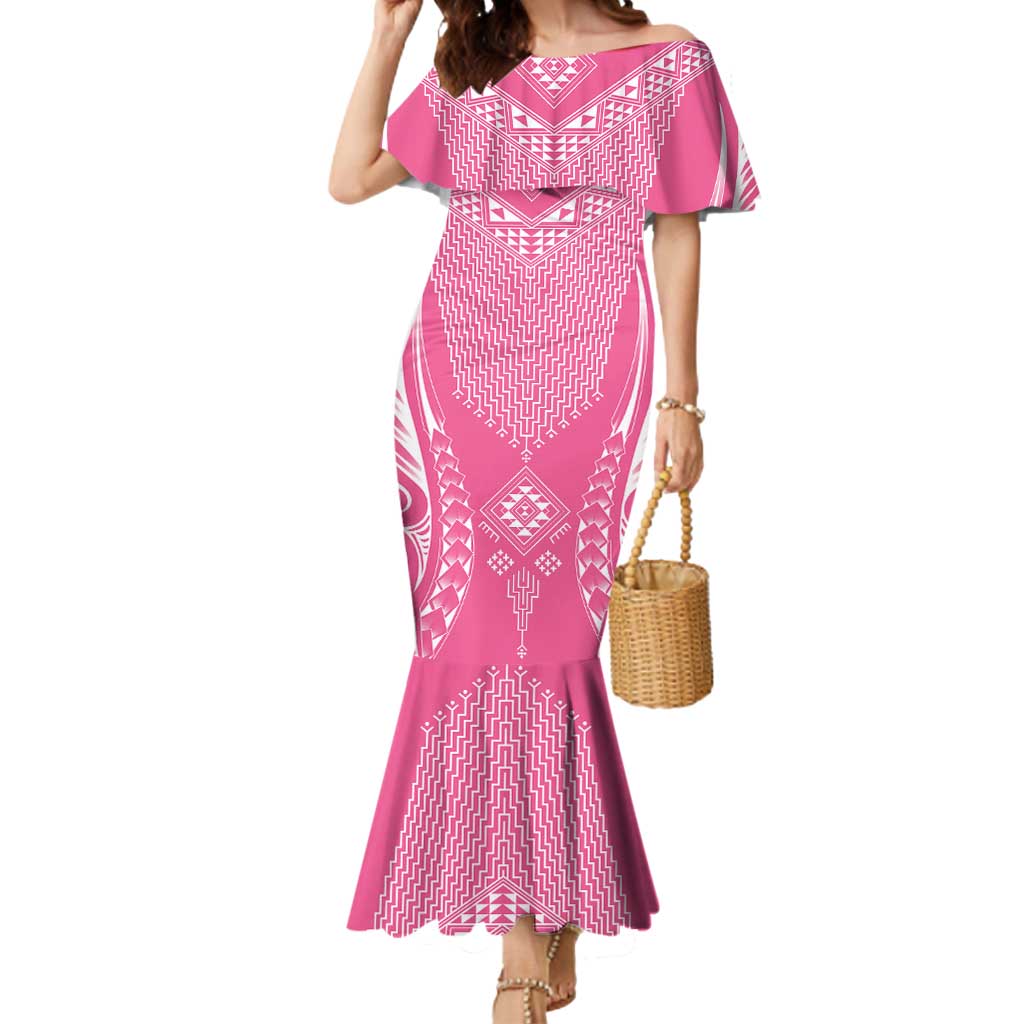 2025 Rugby Championship New Zealand Custom Mermaid Dress Poutama Motifs - Pink Out - Polynesian Pride