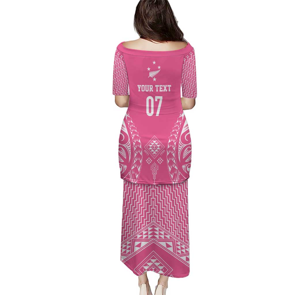 2025 Rugby Championship New Zealand Custom Puletasi Poutama Motifs - Pink Out - Polynesian Pride