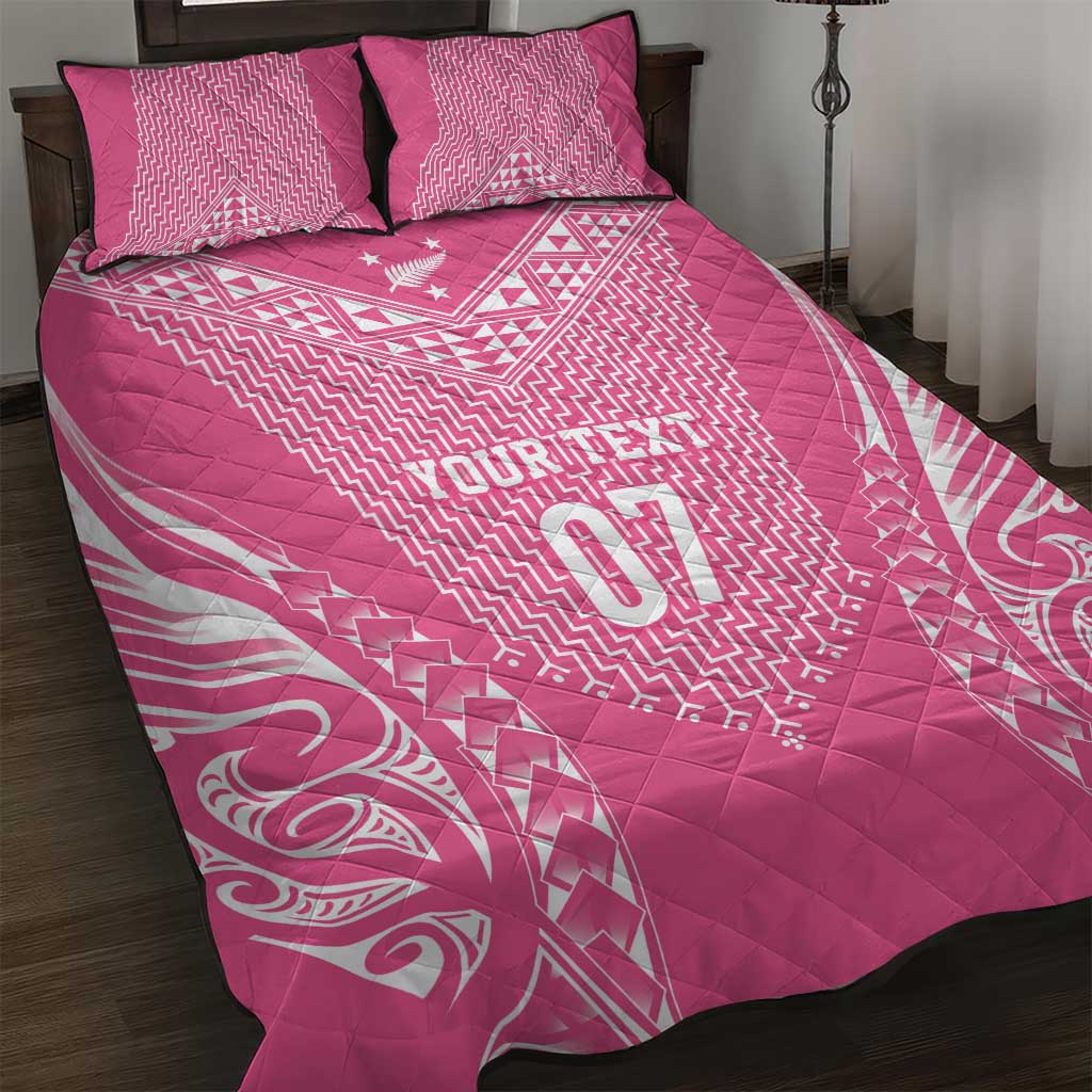 2025 Rugby Championship New Zealand Custom Quilt Bed Set Poutama Motifs - Pink Out - Polynesian Pride