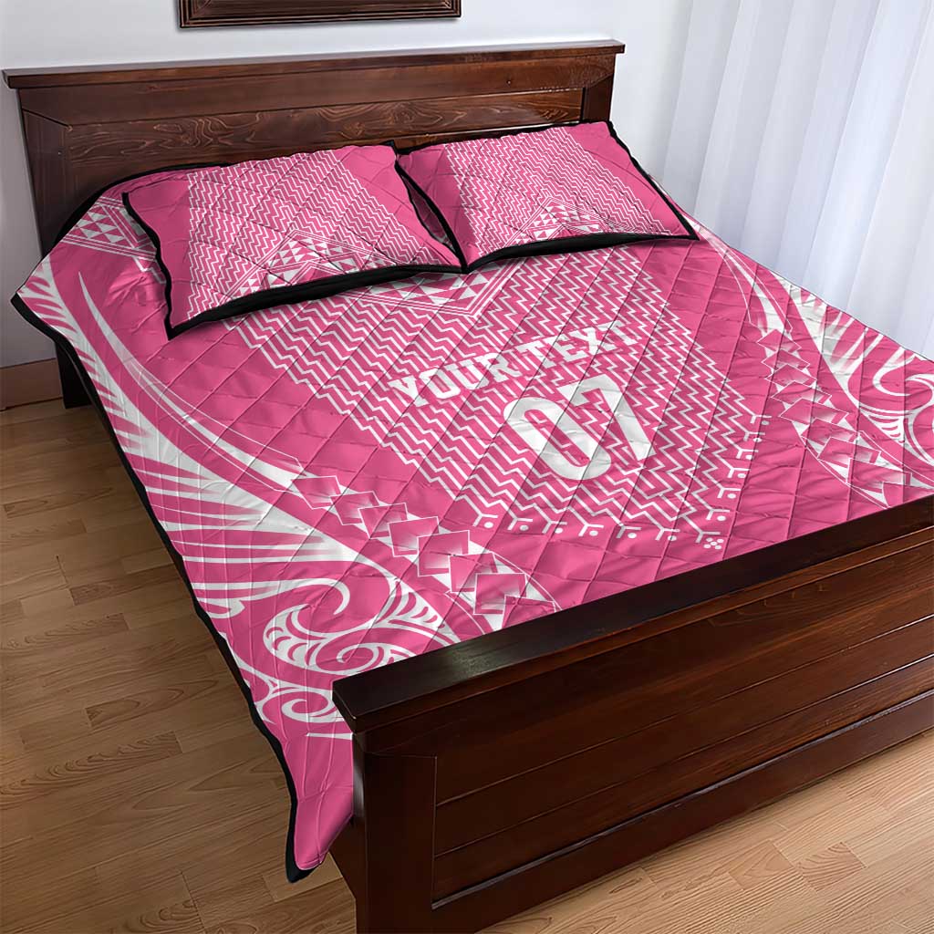 2025 Rugby Championship New Zealand Custom Quilt Bed Set Poutama Motifs - Pink Out - Polynesian Pride
