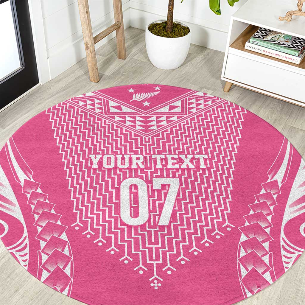 2025 Rugby Championship New Zealand Custom Round Carpet Poutama Motifs - Pink Out - Polynesian Pride