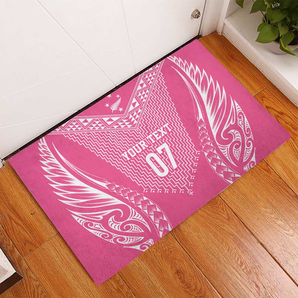 2025 Rugby Championship New Zealand Custom Rubber Doormat Poutama Motifs - Pink Out - Polynesian Pride