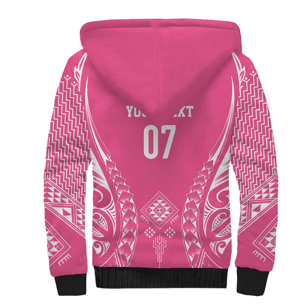 2025 Rugby Championship New Zealand Custom Sherpa Hoodie Poutama Motifs - Pink Out - Polynesian Pride