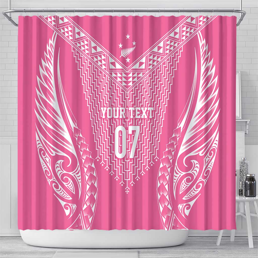 2025 Rugby Championship New Zealand Custom Shower Curtain Poutama Motifs - Pink Out - Polynesian Pride